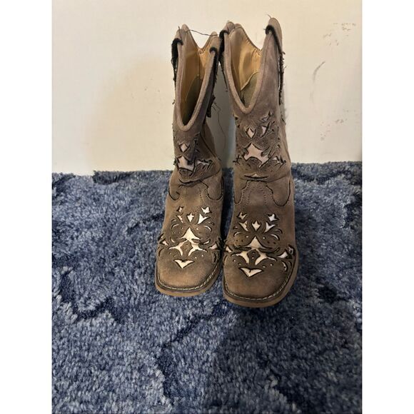ROPER Toddler Girls Lola Tooled Inlay Square Toe Casual Boots Mid Calf Brown 12 - Picture 2 of 10